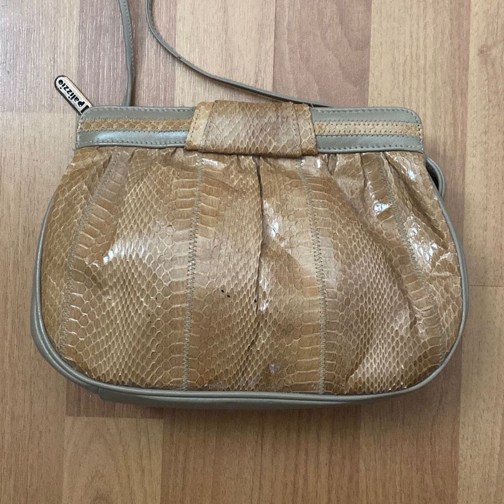 Vintage Palizzio Snakeskin and Leather Trim Crossbody Bag Purse